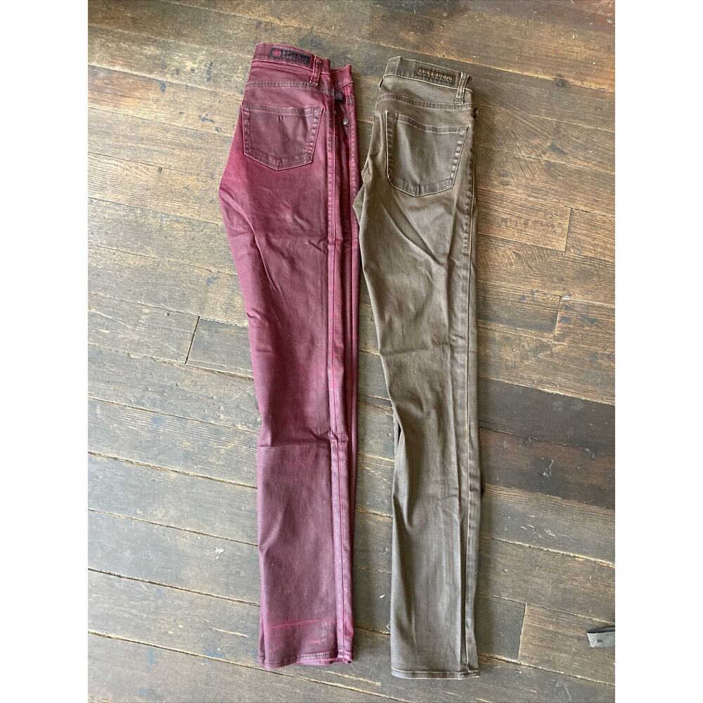 (2) Rock & Republic Women’s Berlin Pants Jeans Waxy Shiny Red Sz4 & Brown Sz6